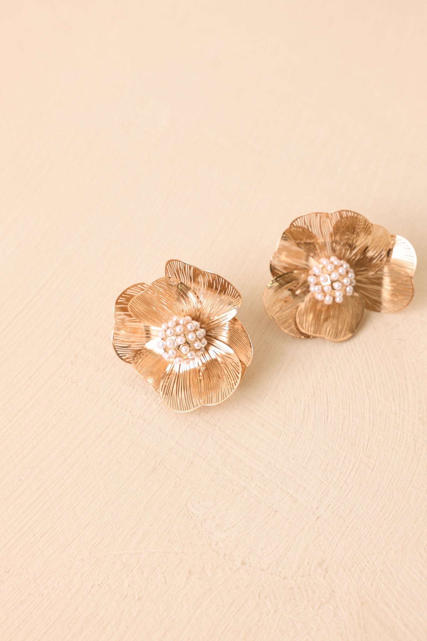 Tell Me Again Gold & Pearl Floral Statement Earrings