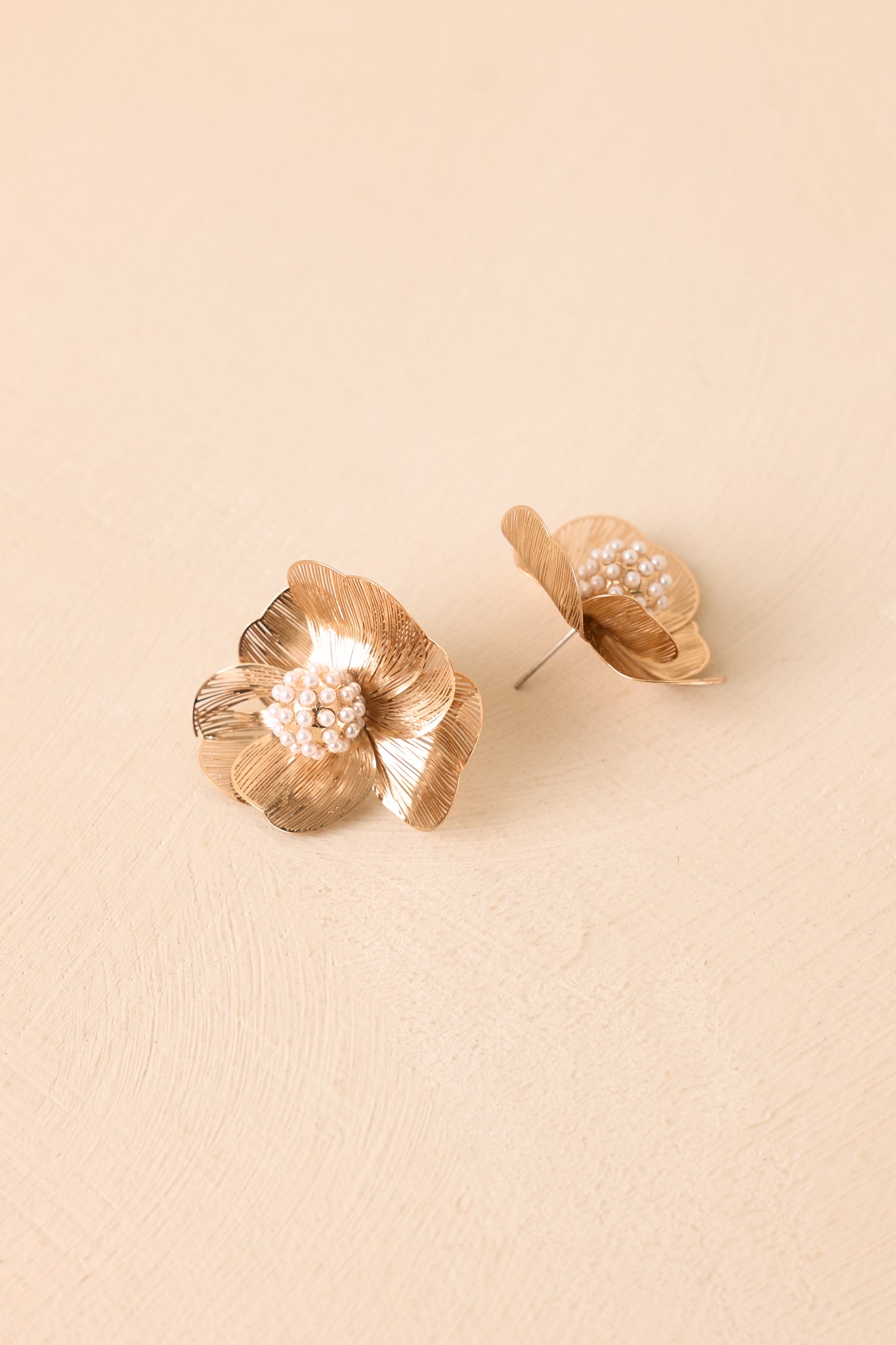 Tell Me Again Gold & Pearl Floral Statement Earrings