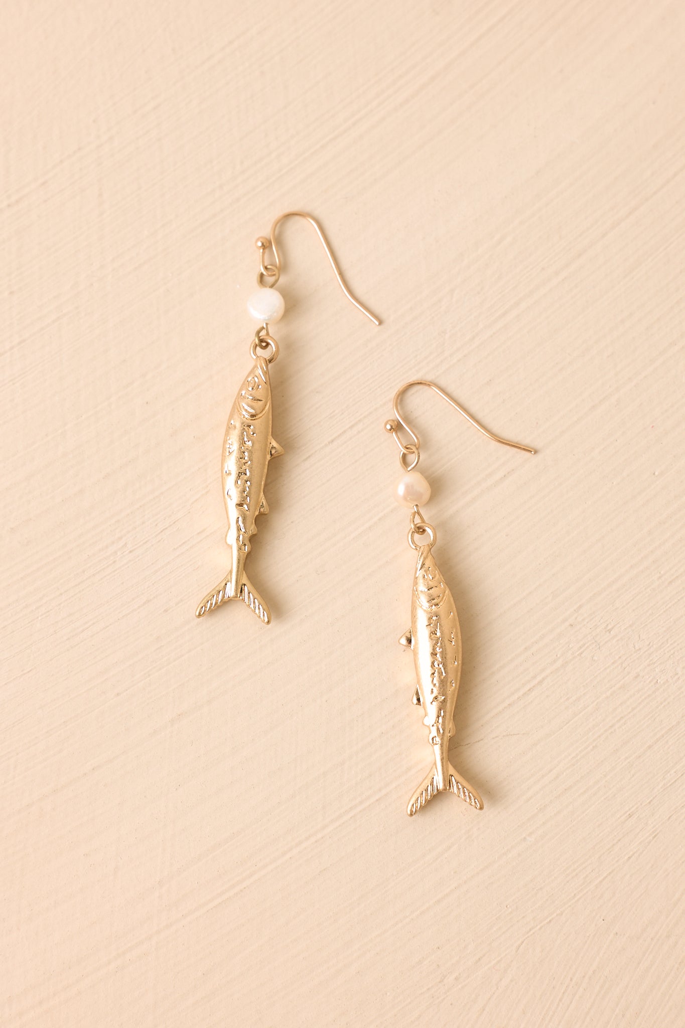 Reel Romance Gold & Pearl Fish Drop Earrings