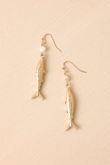 Reel Romance Gold & Pearl Fish Drop Earrings