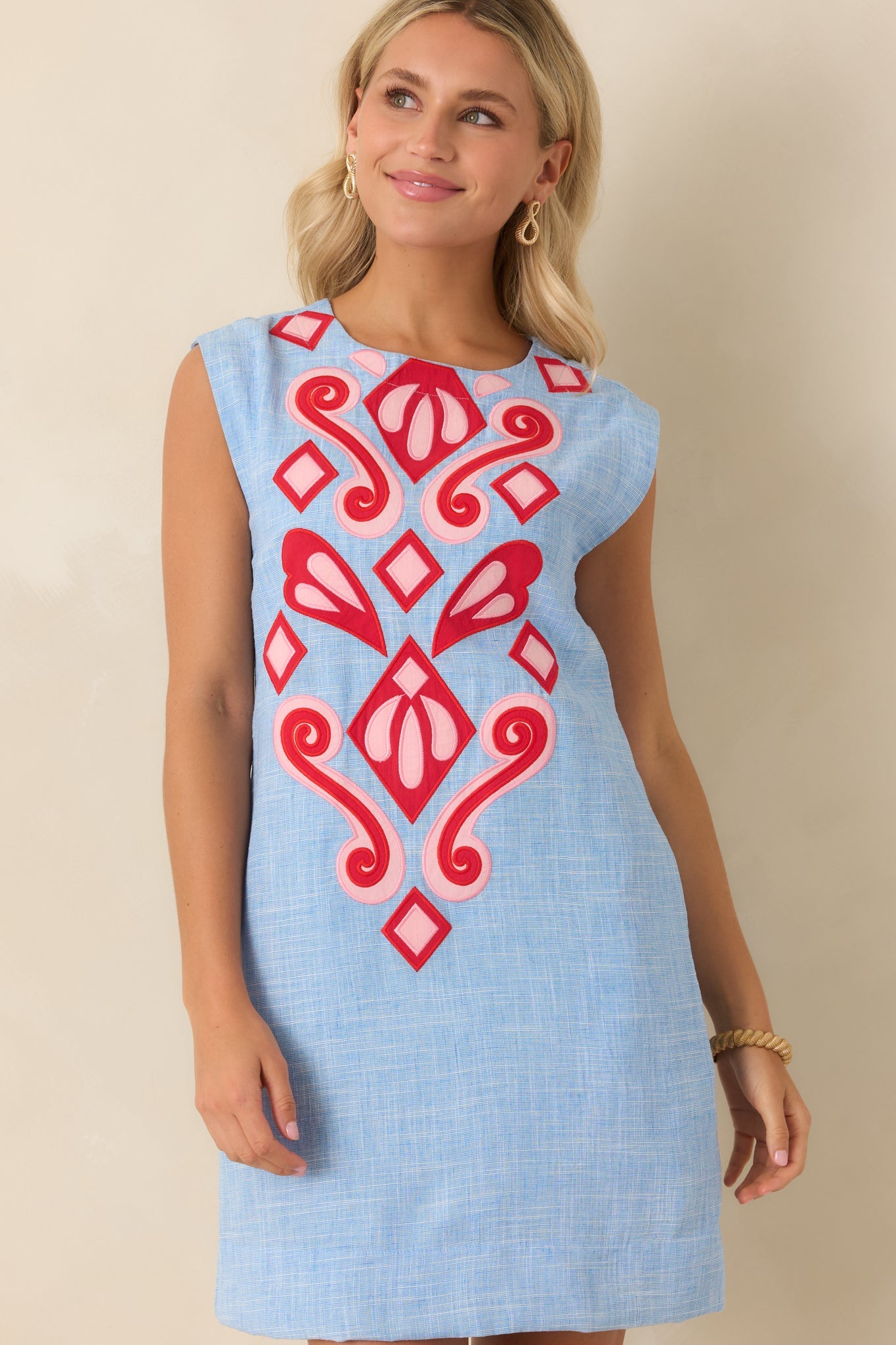 Art of Adventure Blue Heather Appliqué Mini Shift Dress
