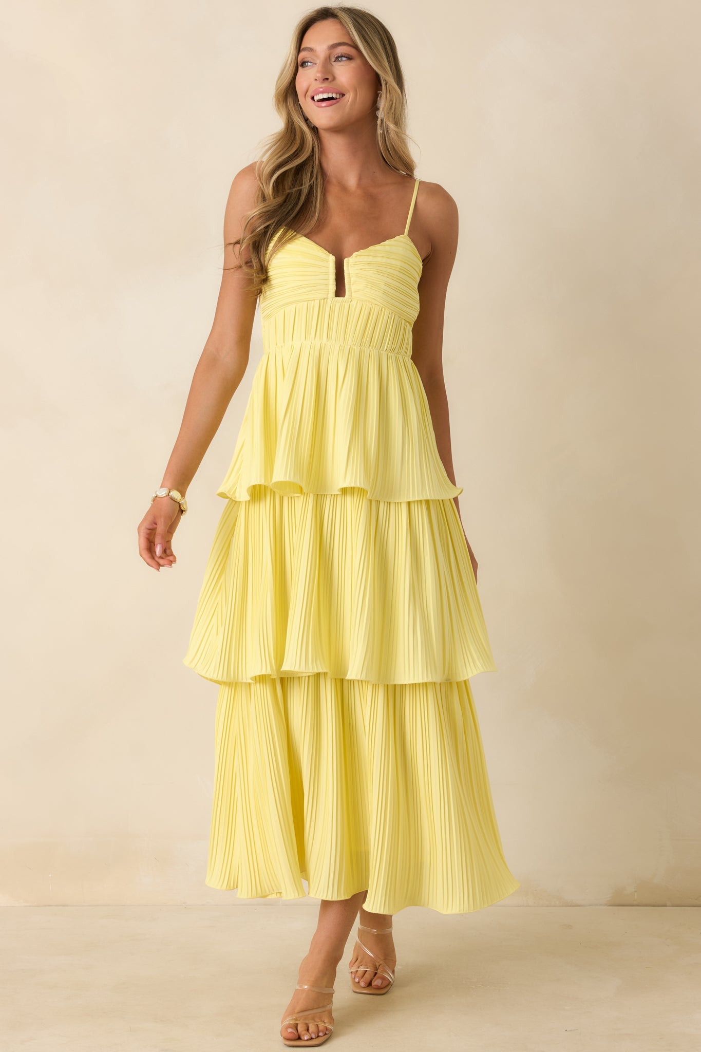 ASTR The Label Lupin Yellow Tiered Maxi Dress