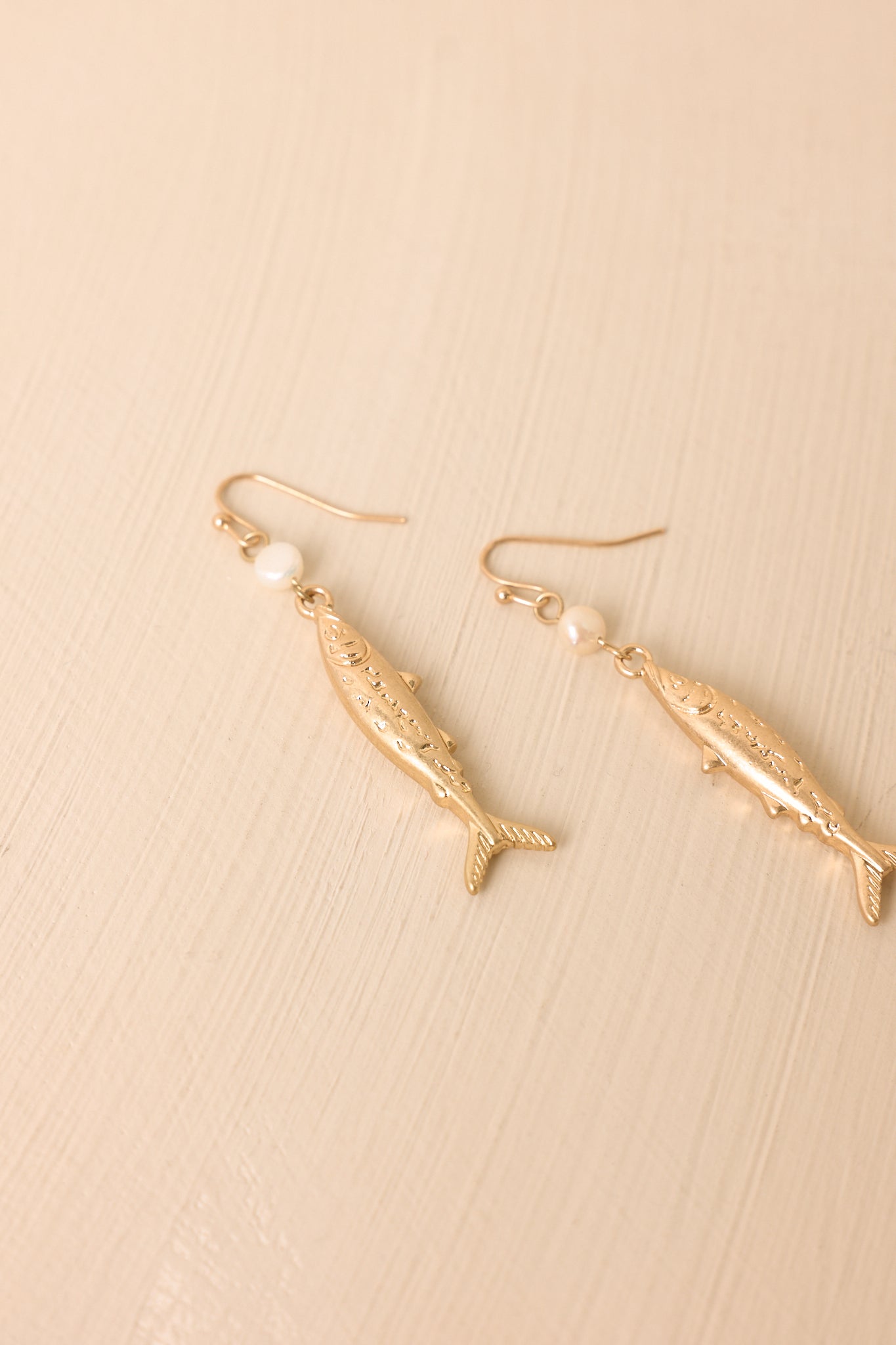 Reel Romance Gold & Pearl Fish Drop Earrings
