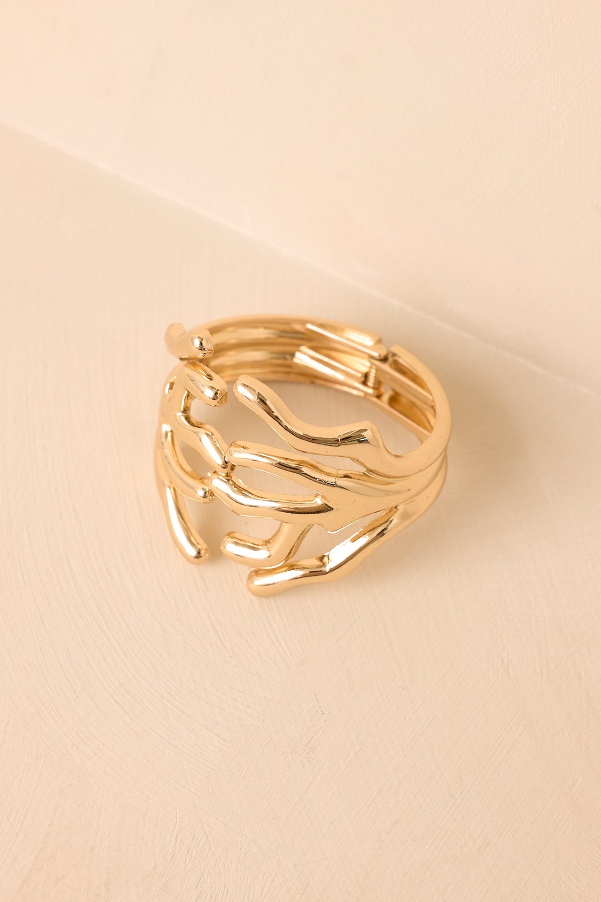 Riviera Reef Gold Sculptural Hinged Cuff Bracelet