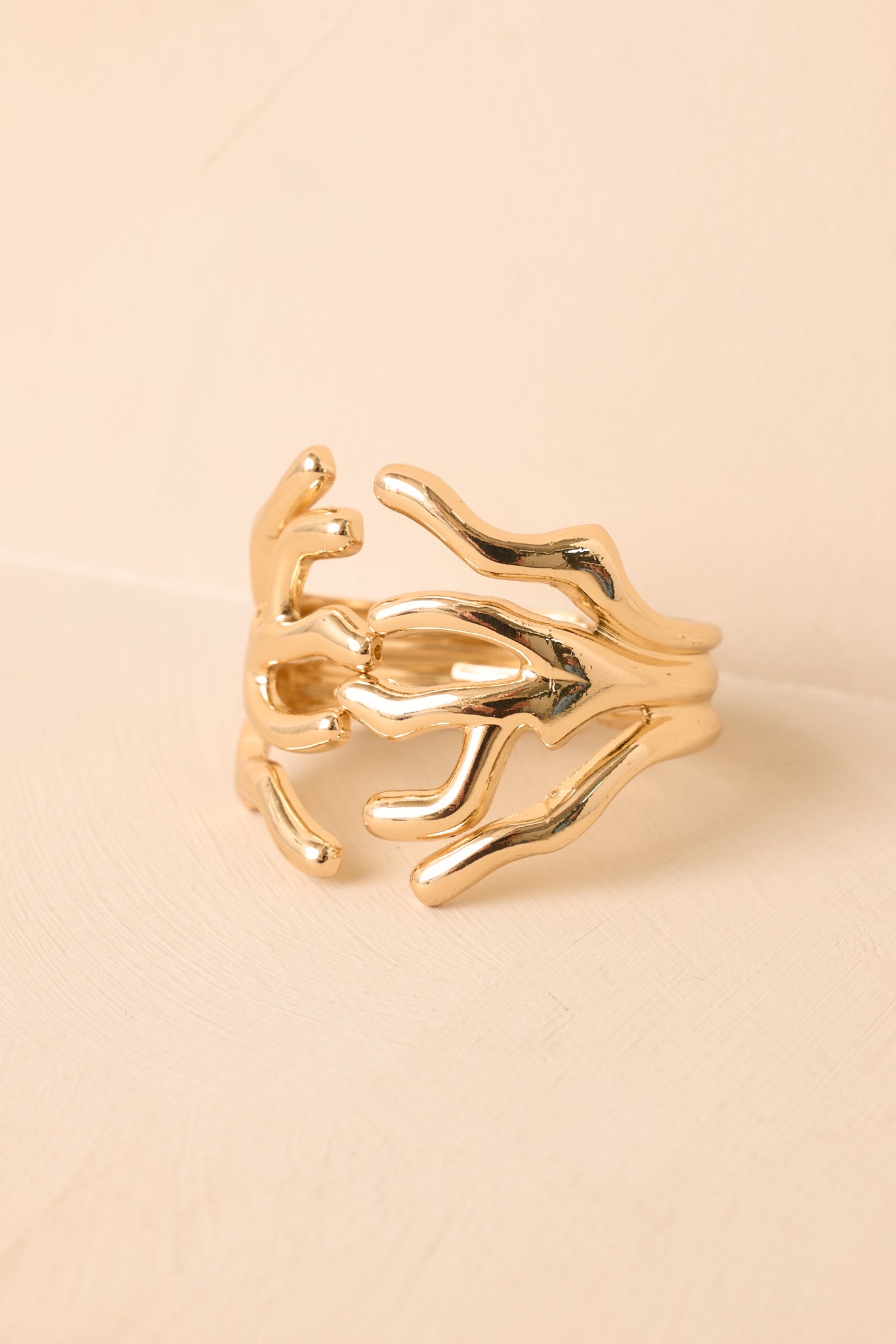 Riviera Reef Gold Sculptural Hinged Cuff Bracelet