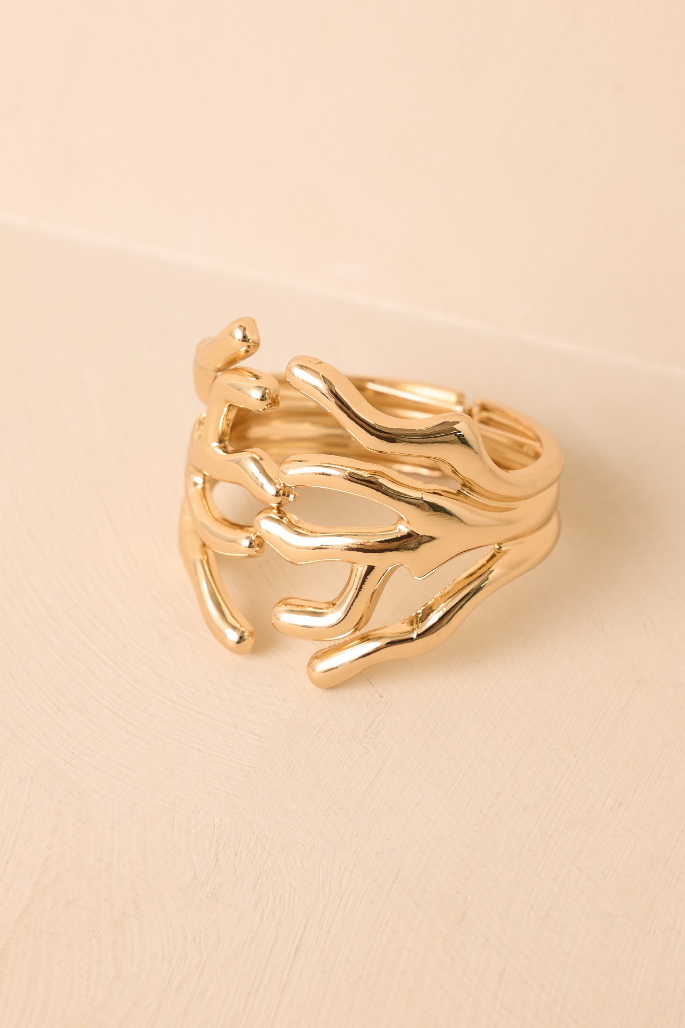 Riviera Reef Gold Sculptural Hinged Cuff Bracelet