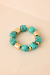 Just Saying Turquoise & Gold Beaded Stretch Bracelet