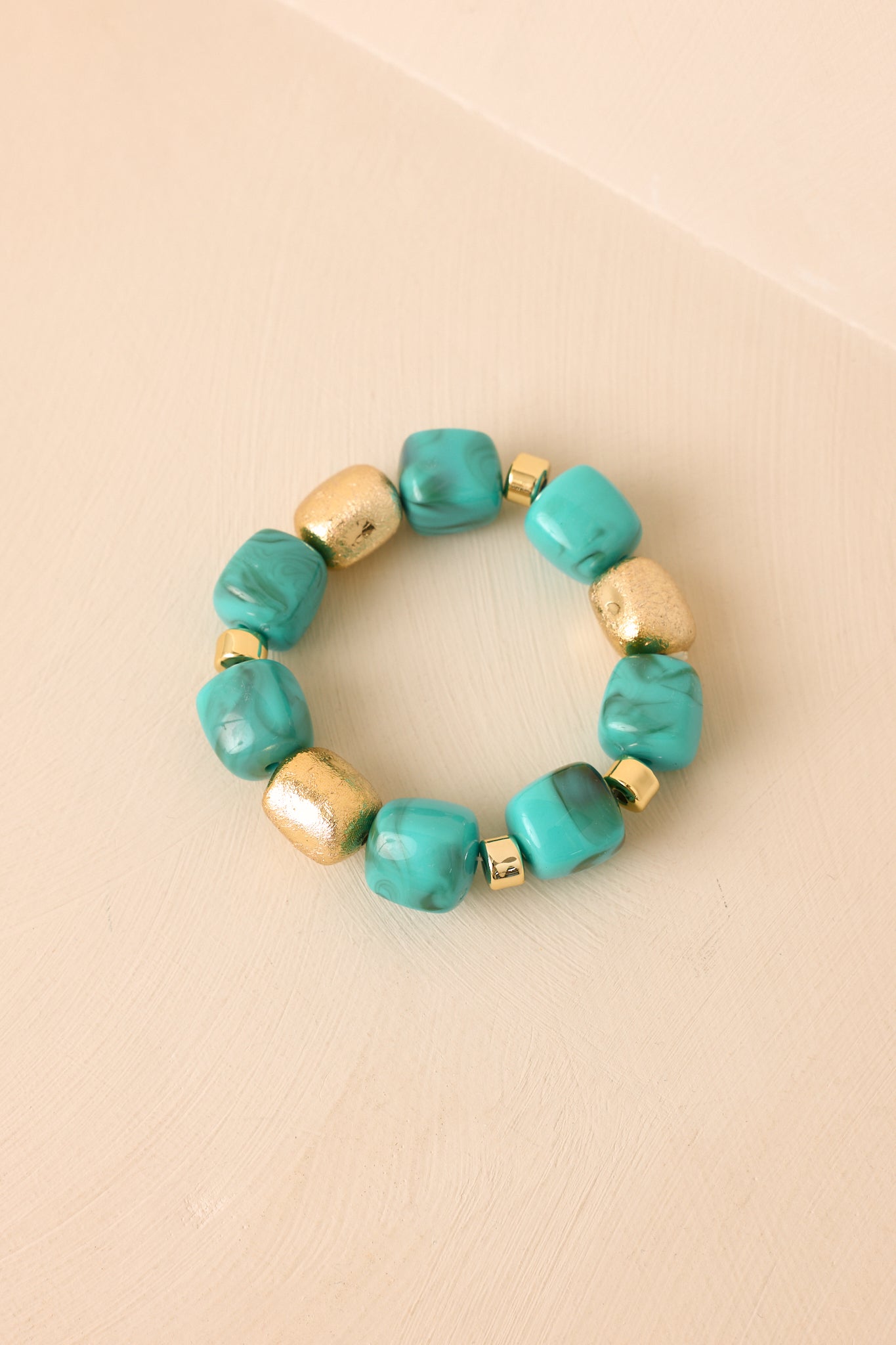 Just Saying Turquoise & Gold Beaded Stretch Bracelet
