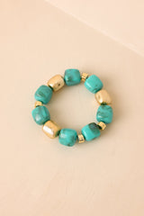 Just Saying Turquoise & Gold Beaded Stretch Bracelet