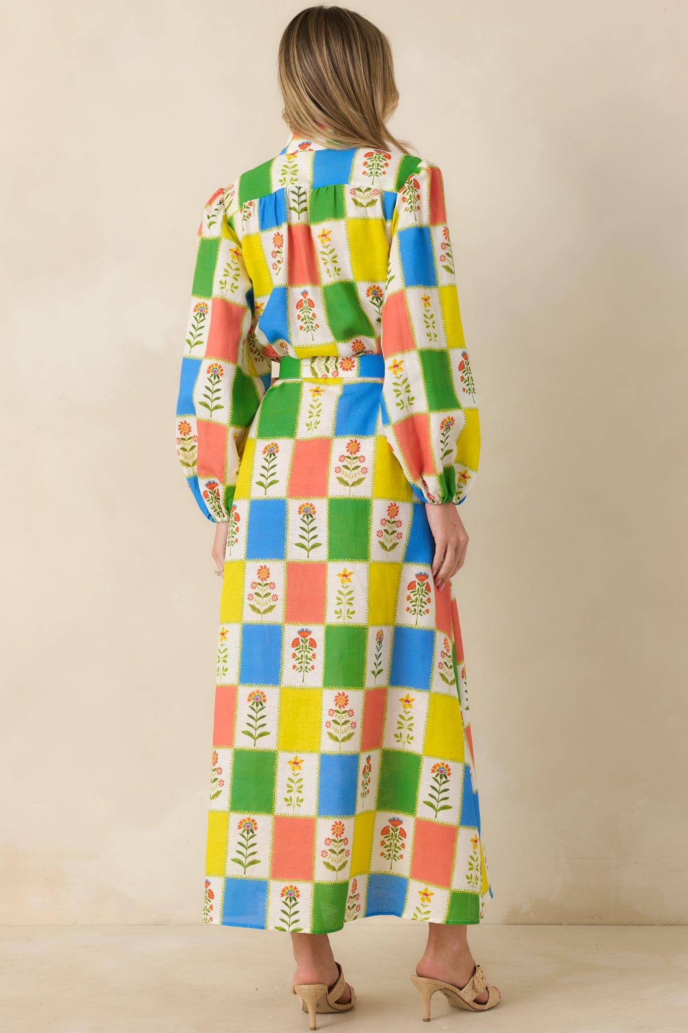 Prosperina Naomi Multi Floral Patchwork Linen Blend Maxi Dress