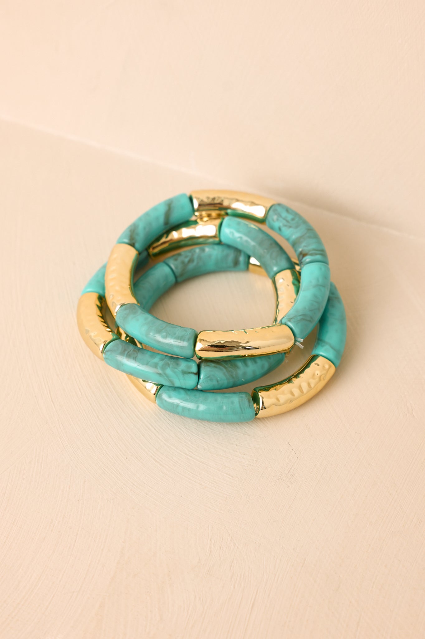 Cabana Glow Turquoise & Gold Slim Beaded Stretch Bracelet