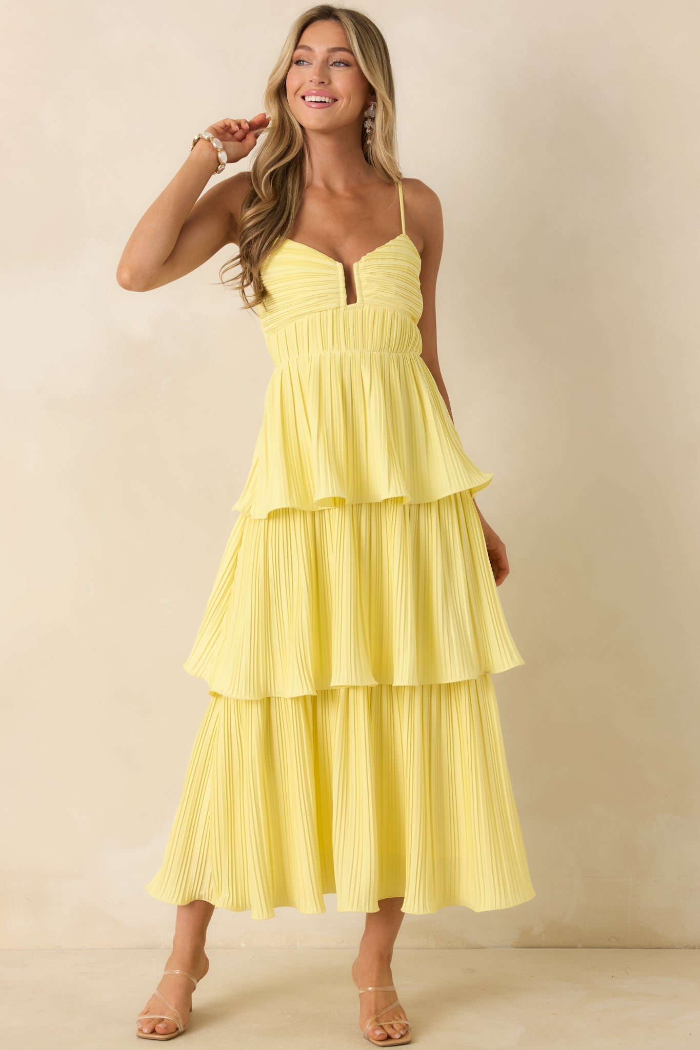 ASTR The Label Lupin Yellow Tiered Maxi Dress