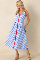 Pack the Film & Sunscreen Blue Gingham Contrast Trim Midi Dress