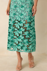 Unmistakably You Green Floral Lace Midi Dress