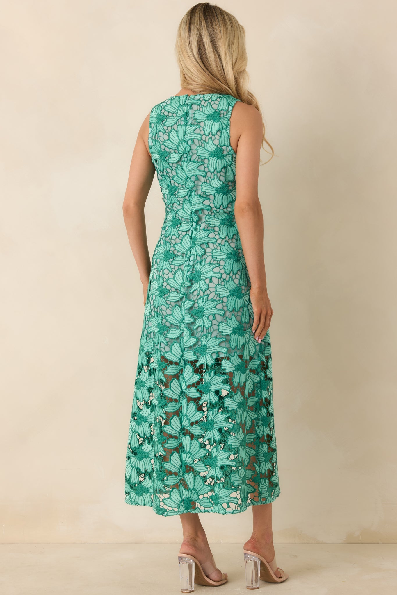Unmistakably You Green Floral Lace Midi Dress