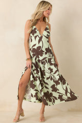 MINKPINK Esme Mint & Chocolate Floral Cotton Strappy Midi Dress