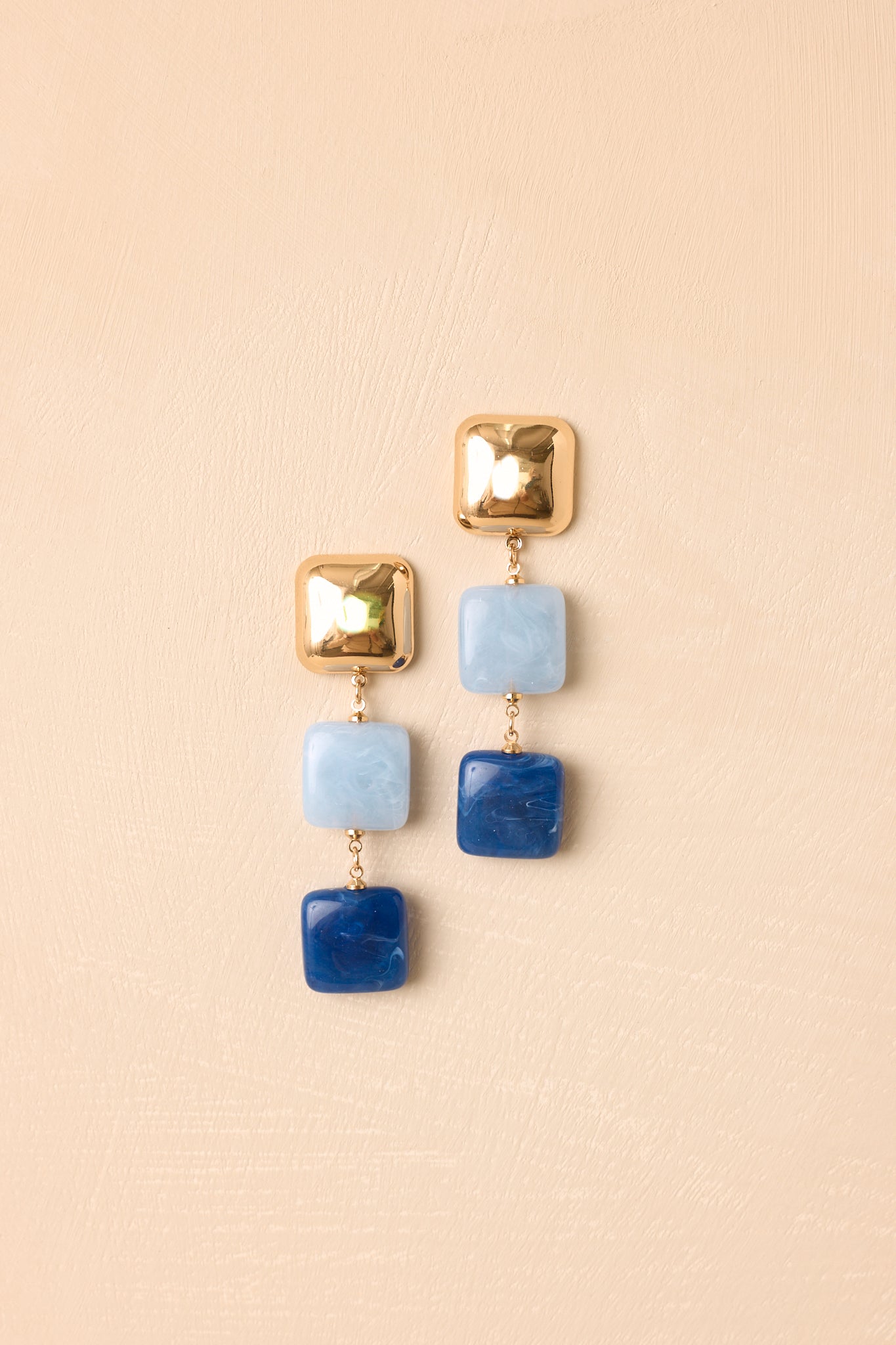 Catch the Sunset Blue & Gold Tiered Square Drop Earrings