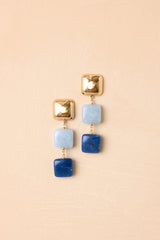 Catch the Sunset Blue & Gold Tiered Square Drop Earrings