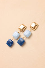 Catch the Sunset Blue & Gold Tiered Square Drop Earrings