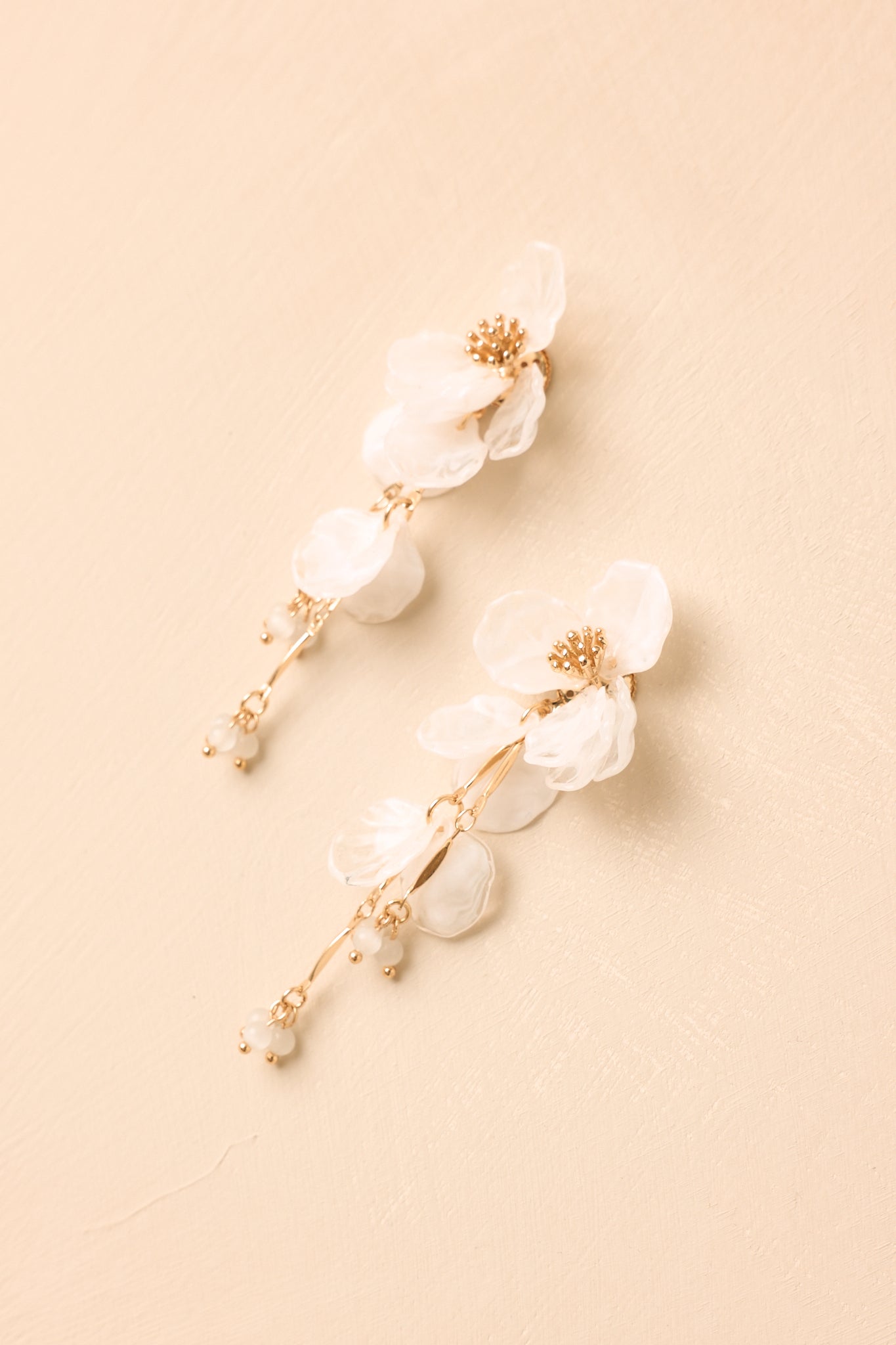 Petals After Rain White Marbled Floral Drop Earrings