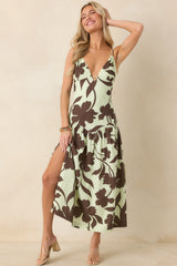 MINKPINK Esme Mint & Chocolate Floral Cotton Strappy Midi Dress