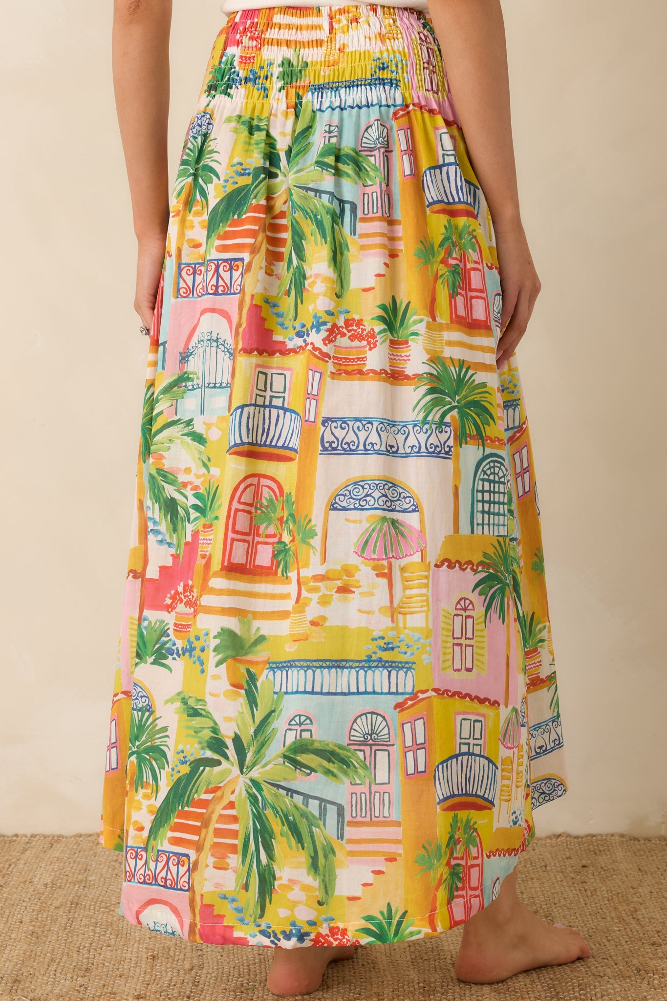Paradisa Lucia Multi Coastal Village Print Cotton Maxi Skirt