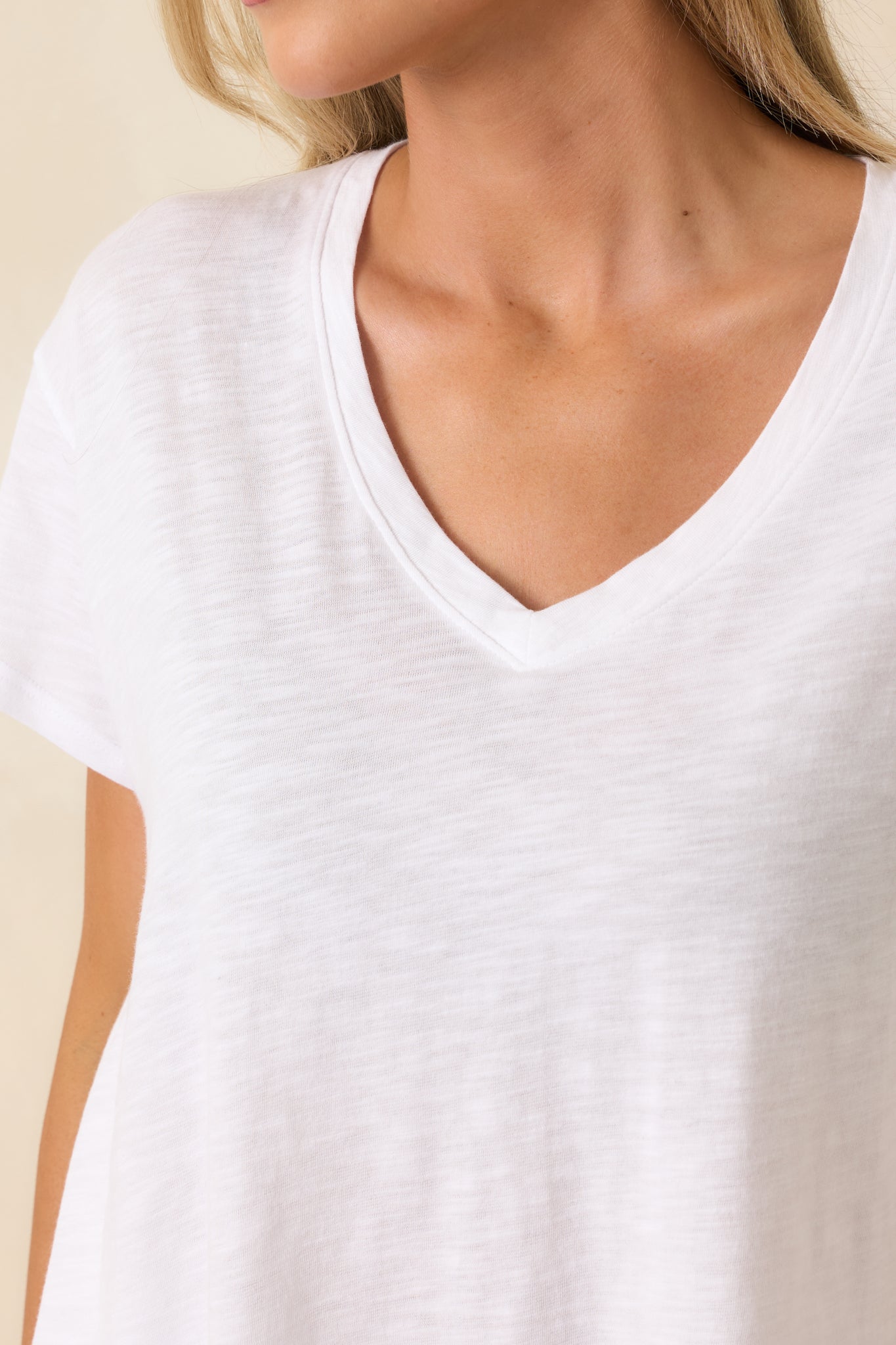 Casual Perfection White Modal Blend V-Neck Tee