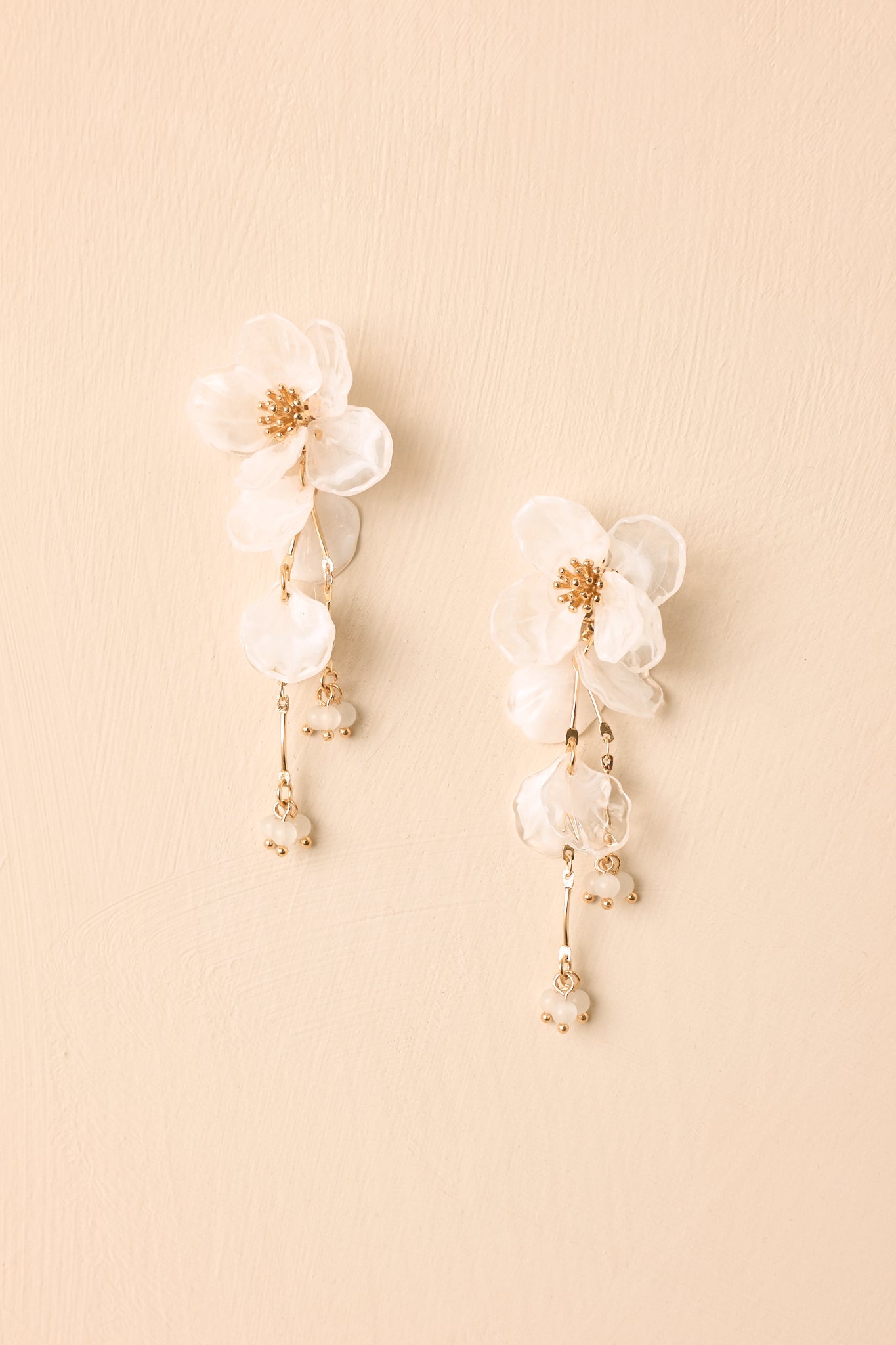 Petals After Rain White Marbled Floral Drop Earrings
