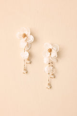 Petals After Rain White Marbled Floral Drop Earrings