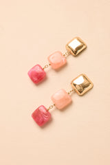 Catch the Sunset Pink & Gold Tiered Square Drop Earrings