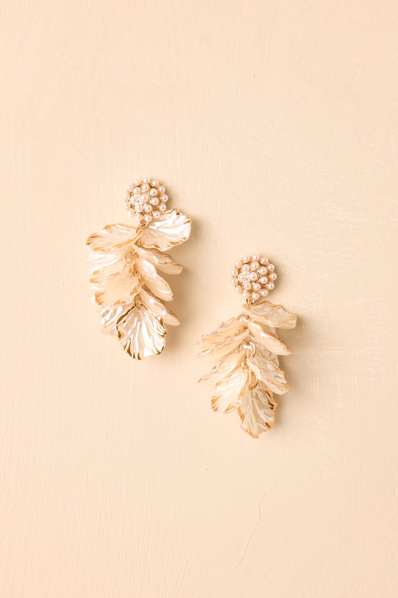 Waltz of the Flowers Gold Pearl Petal Drop Earrings