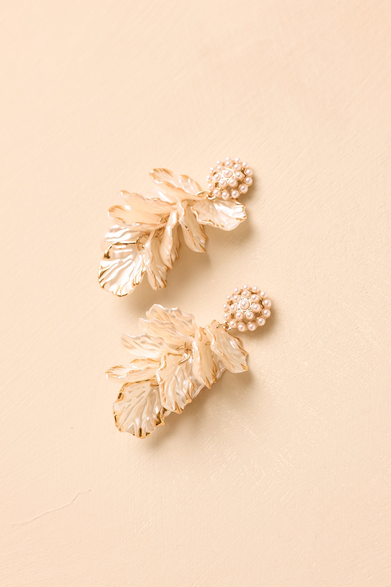 Waltz of the Flowers Gold Pearl Petal Drop Earrings