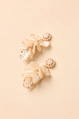 Waltz of the Flowers Gold Pearl Petal Drop Earrings