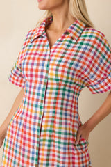 Confetti Forecast Multi Plaid Cotton Button Front Midi Dress