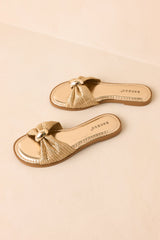 Harbor Light Gold Raffia Bow Slide Sandals