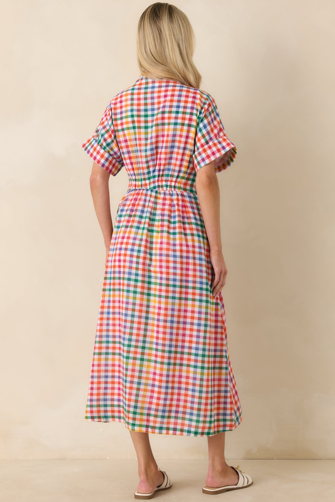 Confetti Forecast Multi Plaid Cotton Button Front Midi Dress