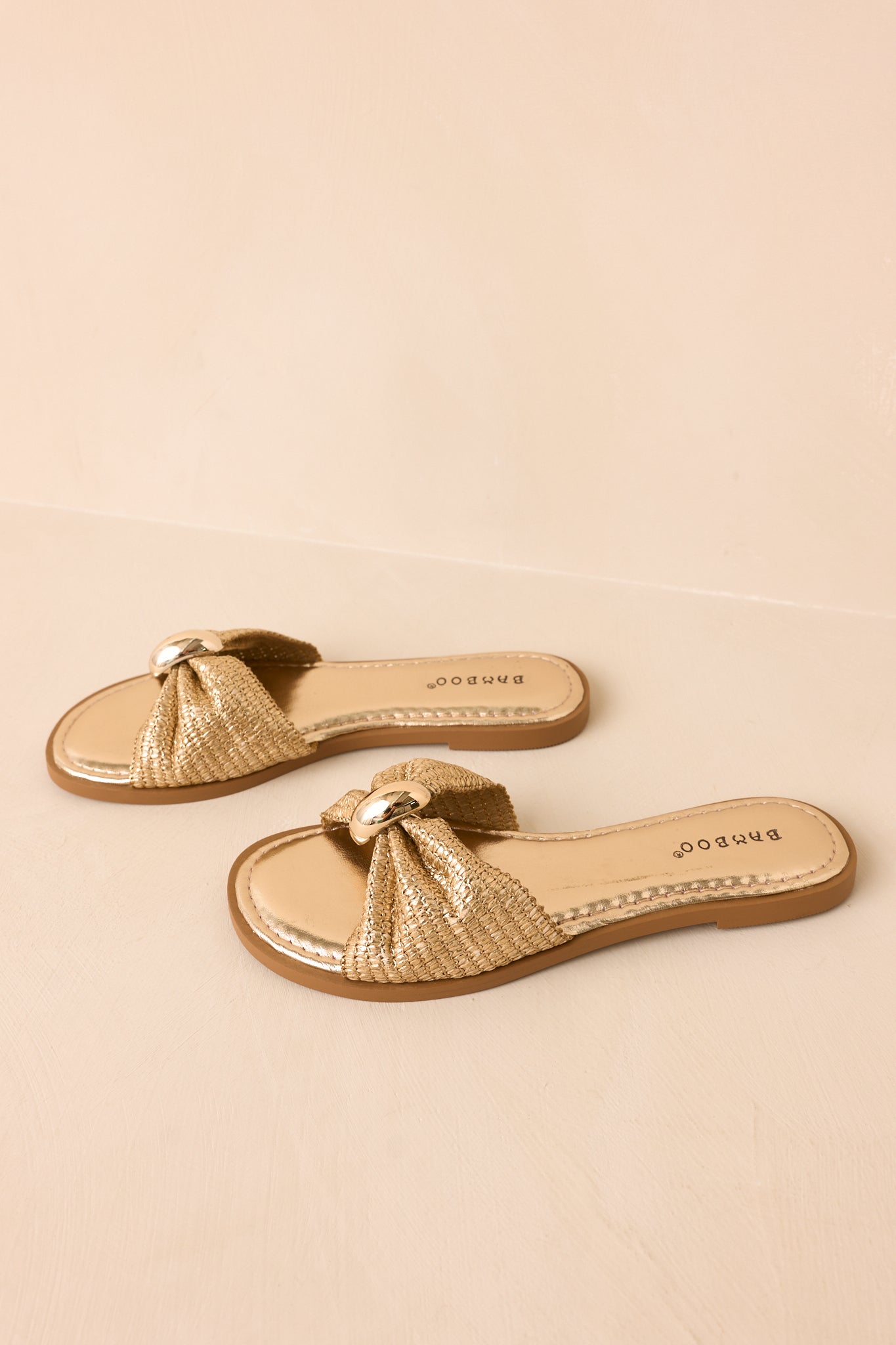 Harbor Light Gold Raffia Bow Slide Sandals