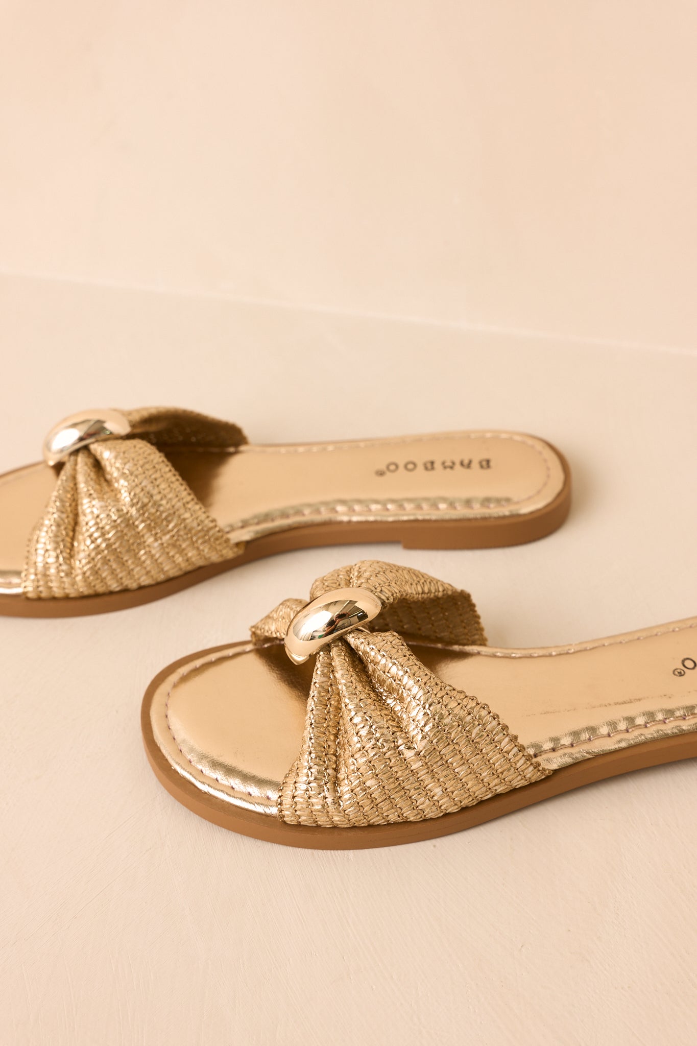 Harbor Light Gold Raffia Bow Slide Sandals