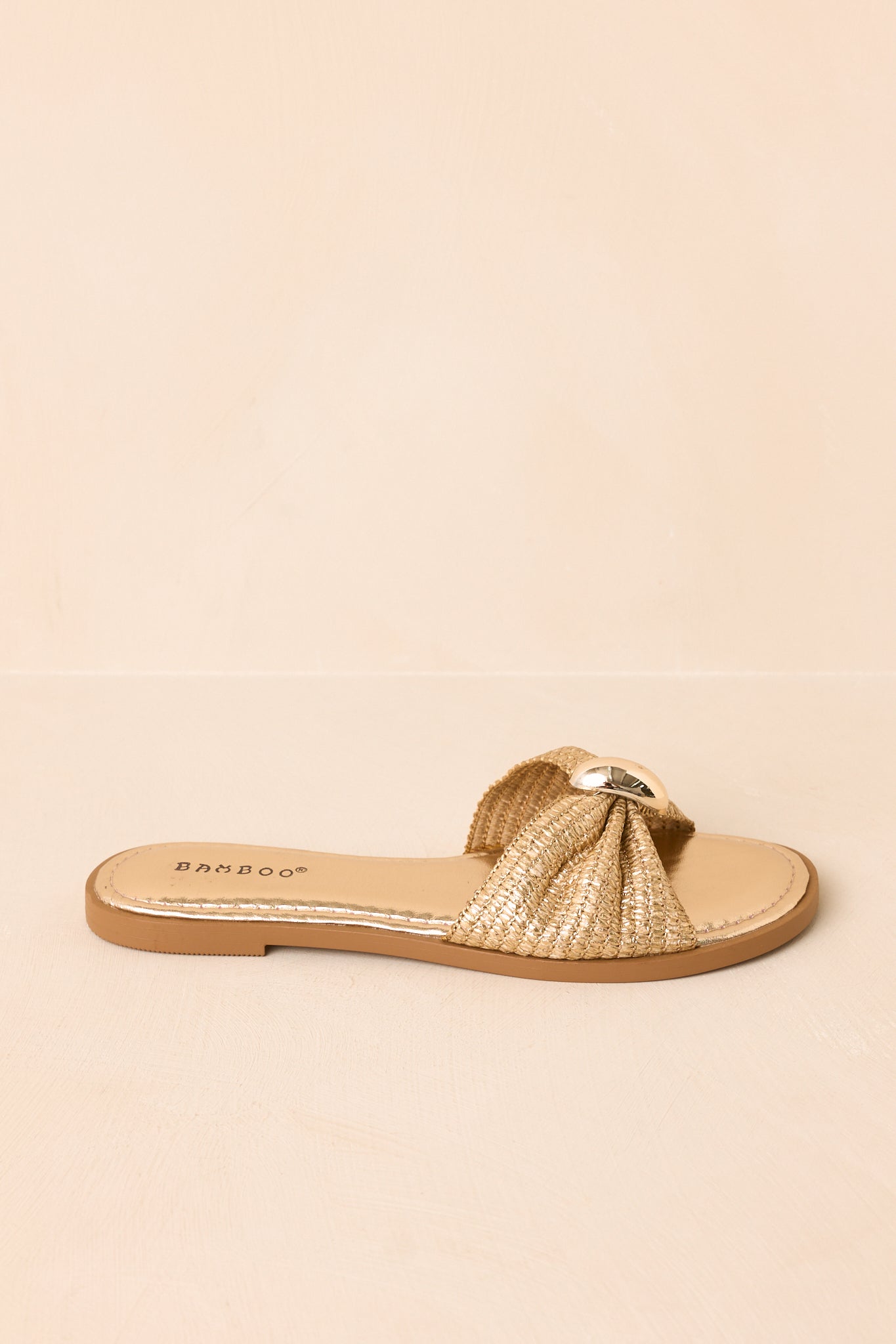Harbor Light Gold Raffia Bow Slide Sandals