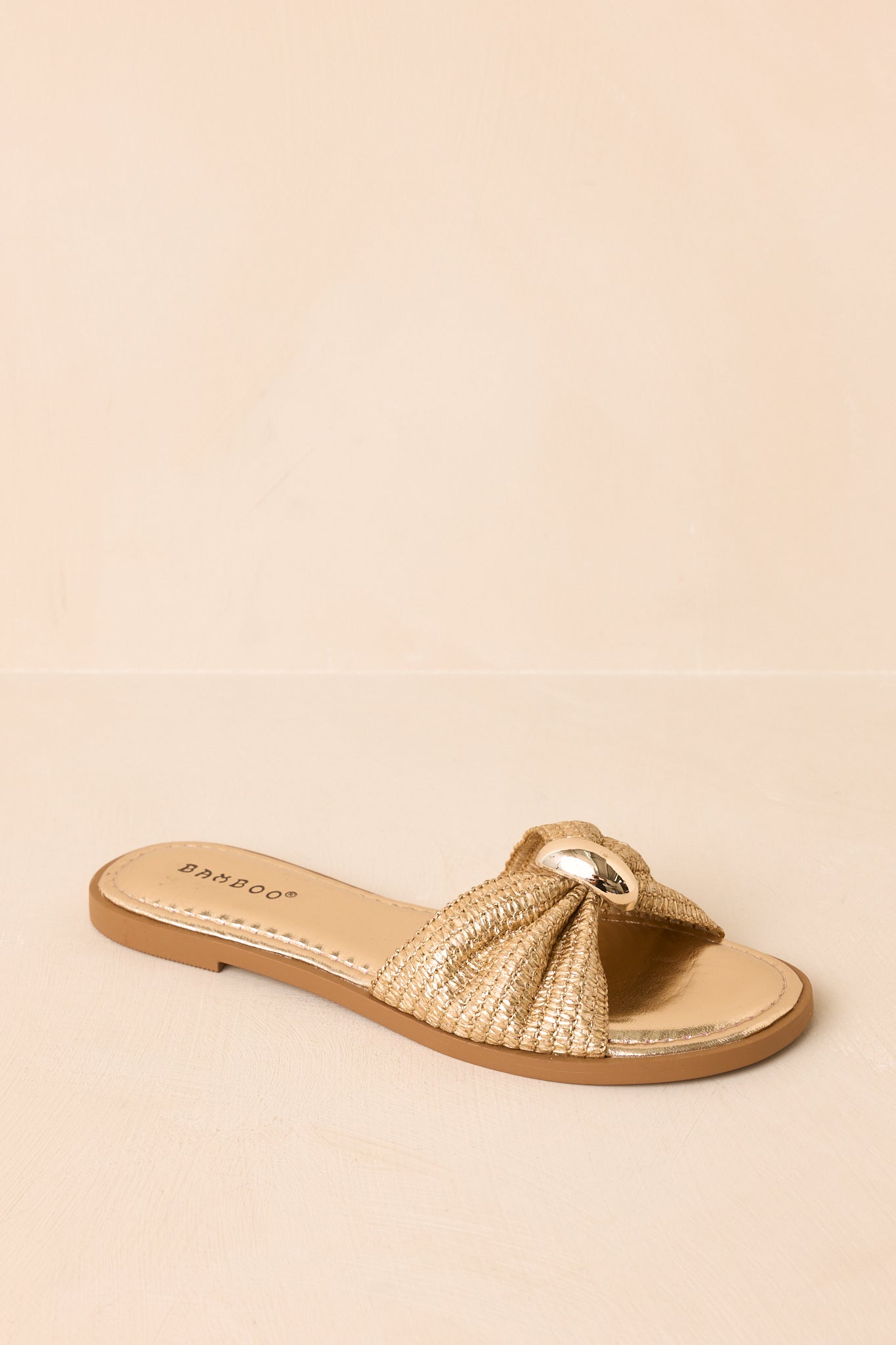 Harbor Light Gold Raffia Bow Slide Sandals