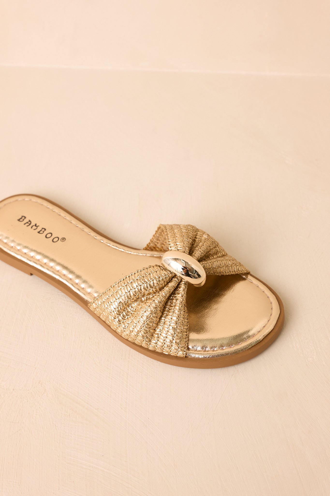 Harbor Light Gold Raffia Bow Slide Sandals