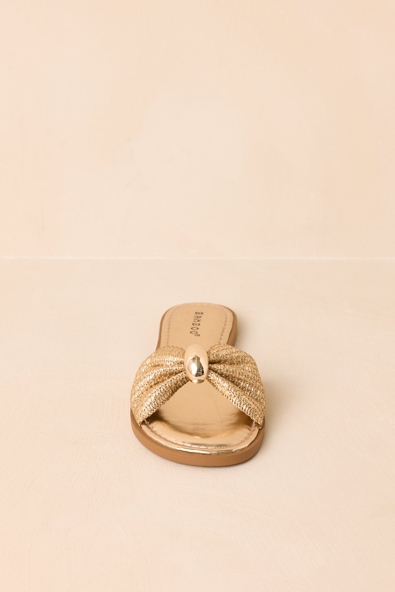 Harbor Light Gold Raffia Bow Slide Sandals
