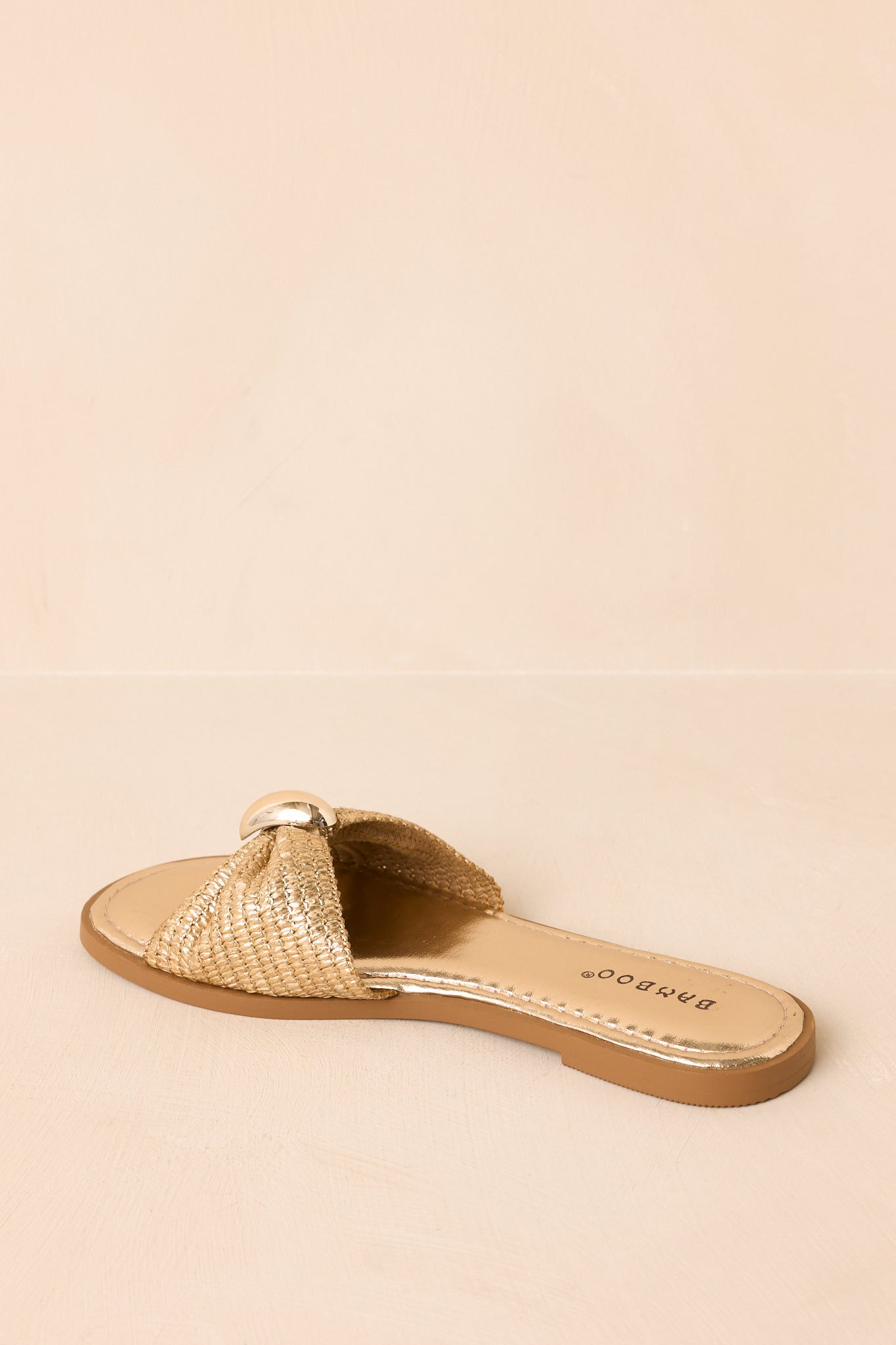 Harbor Light Gold Raffia Bow Slide Sandals