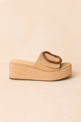 Vintage Havana Janette Tan Raffia Platform Slide Sandals