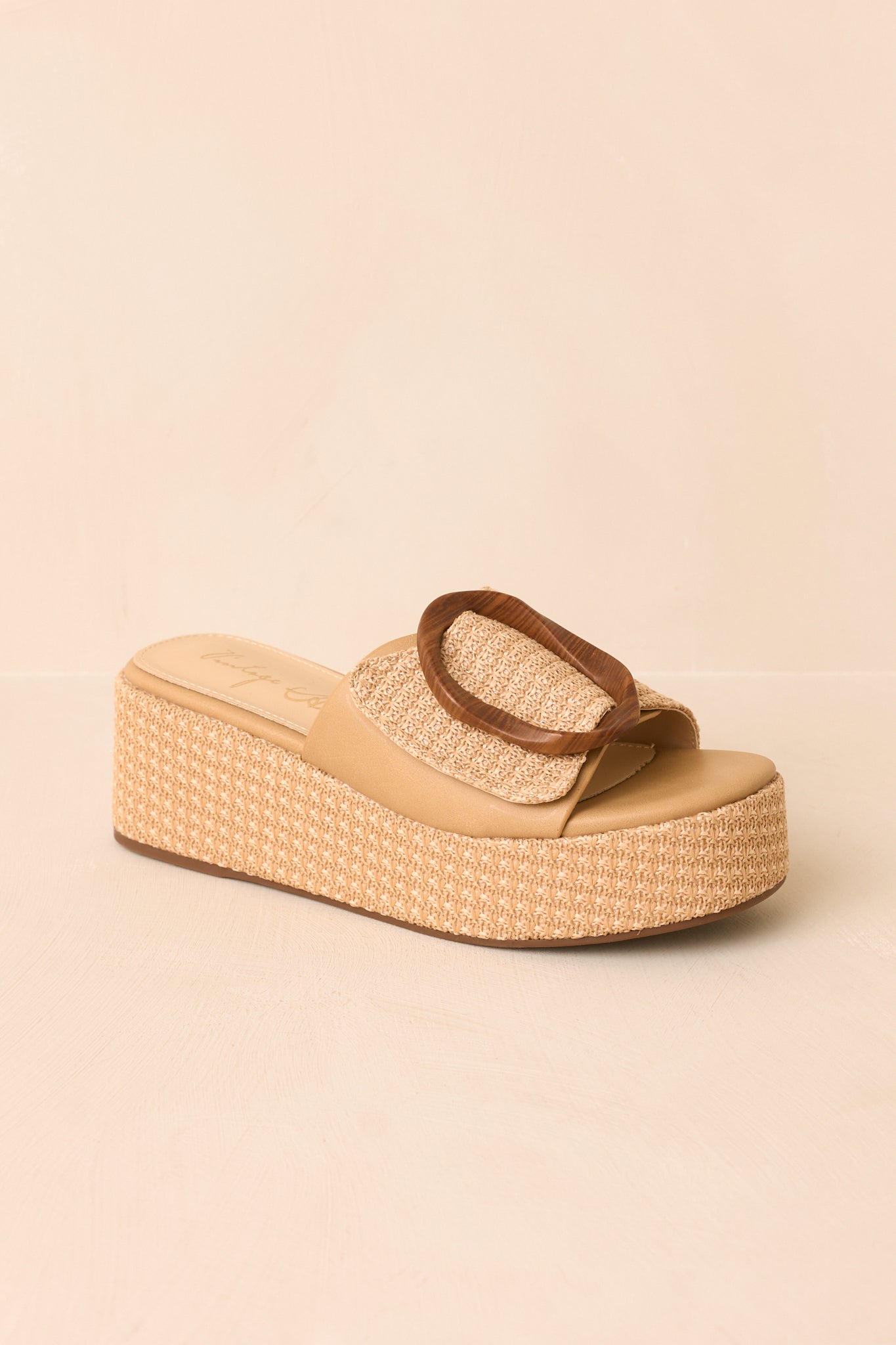 Vintage Havana Janette Tan Raffia Platform Slide Sandals
