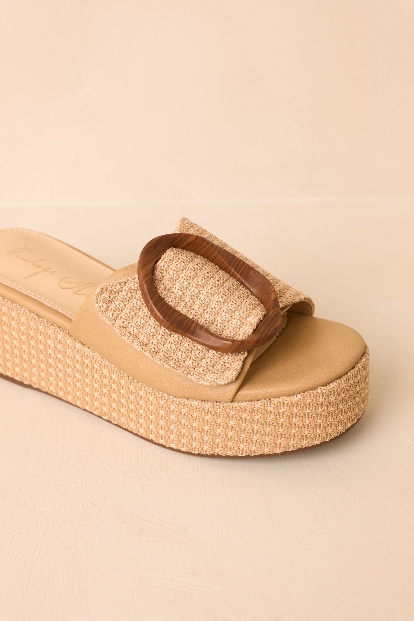 Vintage Havana Janette Tan Raffia Platform Slide Sandals