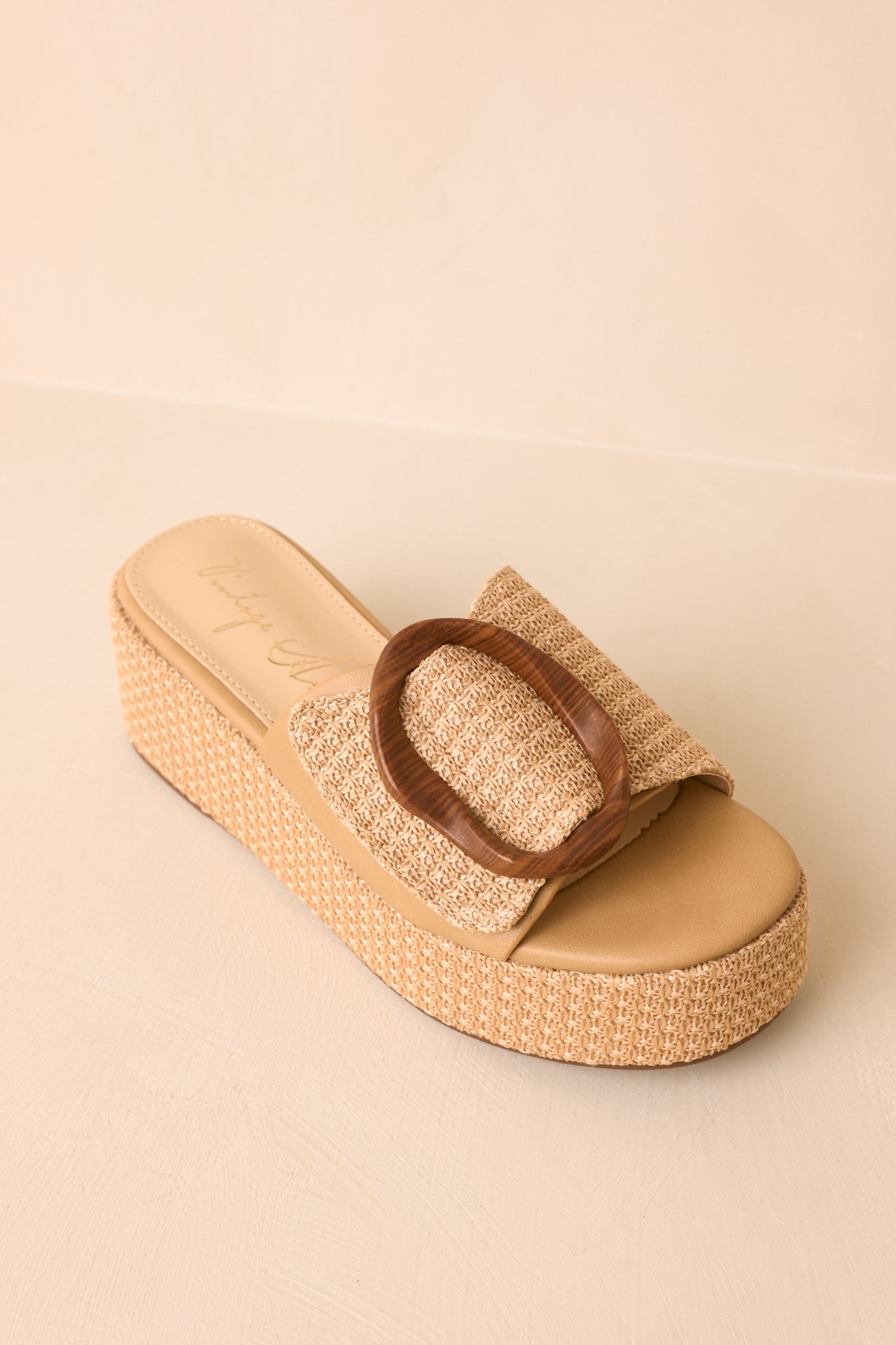 Vintage Havana Janette Tan Raffia Platform Slide Sandals