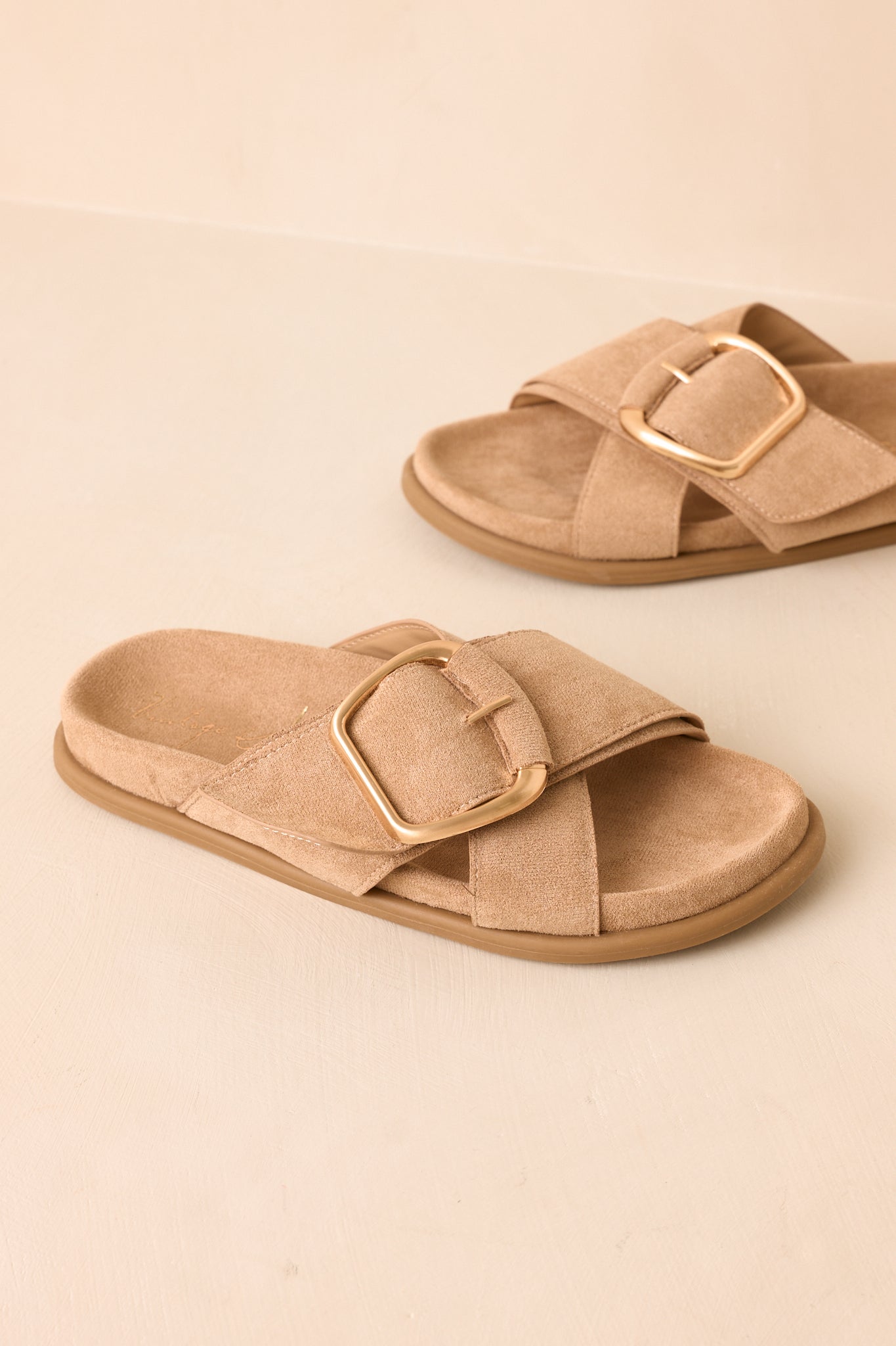 Vintage Havana Elektra Light Taupe Suede Buckle Slide Sandals