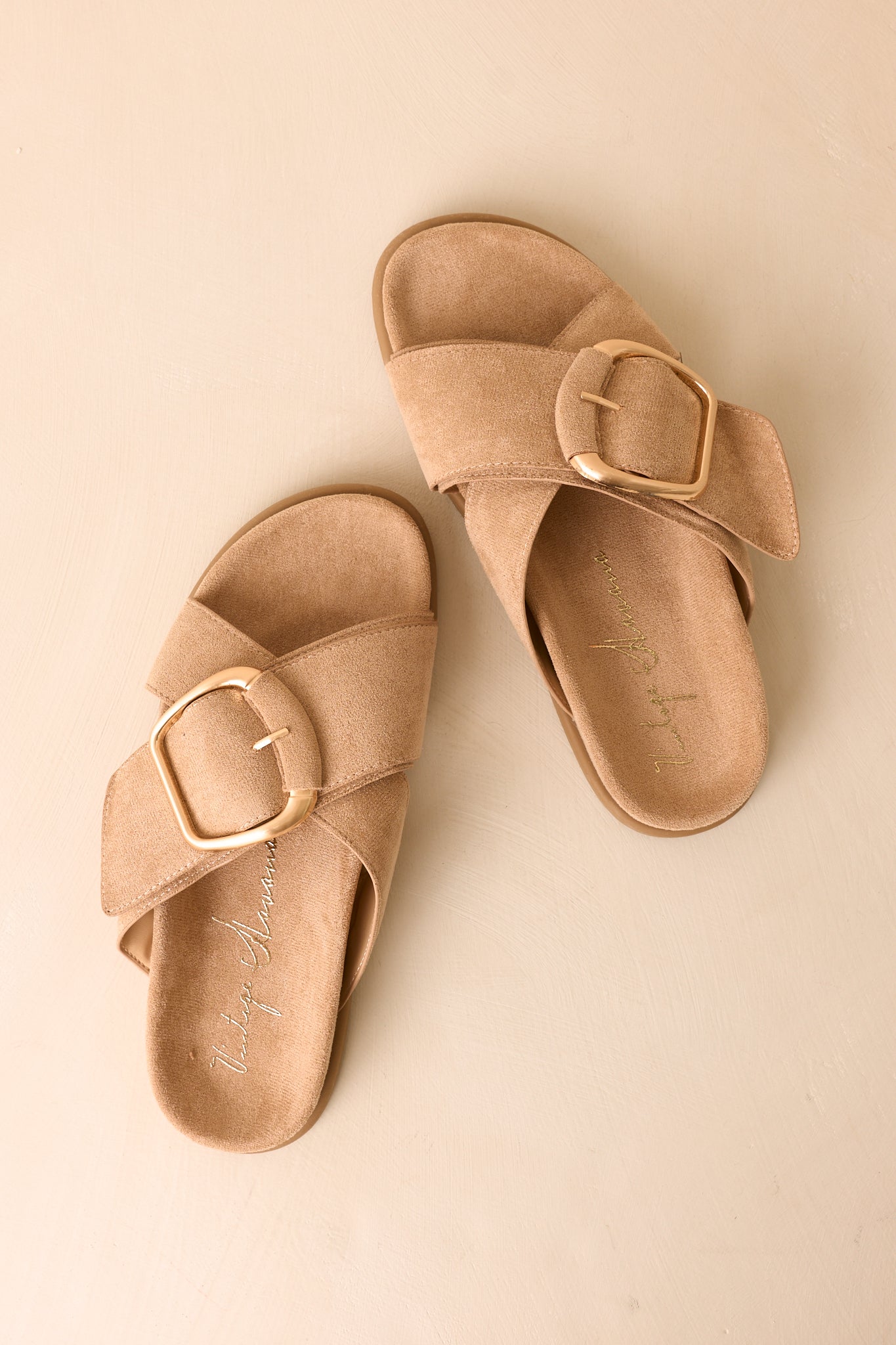Vintage Havana Elektra Light Taupe Suede Buckle Slide Sandals
