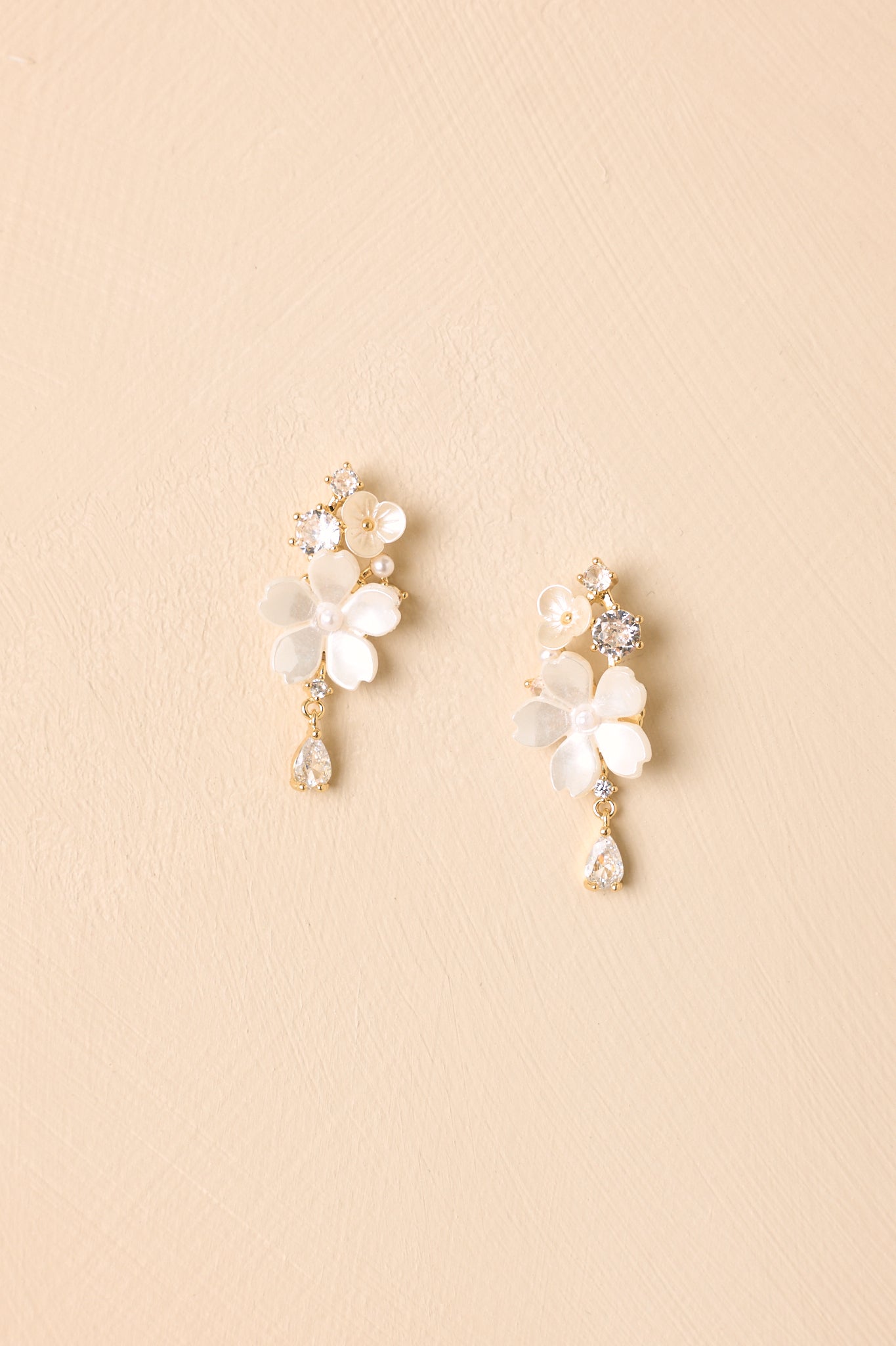 Dew Kissed Crystal Pearlescent Floral Drop Earrings